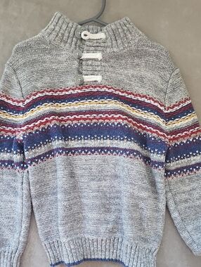 Cat & Jack Gray Knit Sweater with Multicolor Fair Isle Yoke - Size 5t